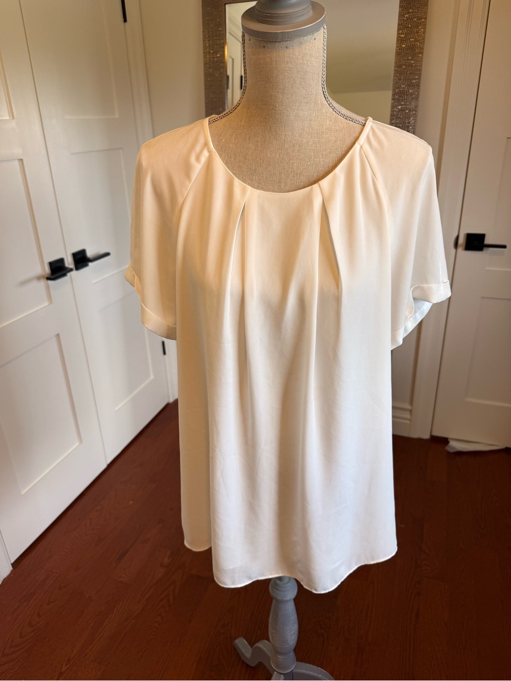 Cream Short-Sleeve Pleated Blouse - Classic Women's Top